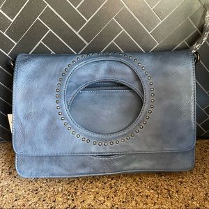 Dark Blue Purse with Studding and Woven Detail